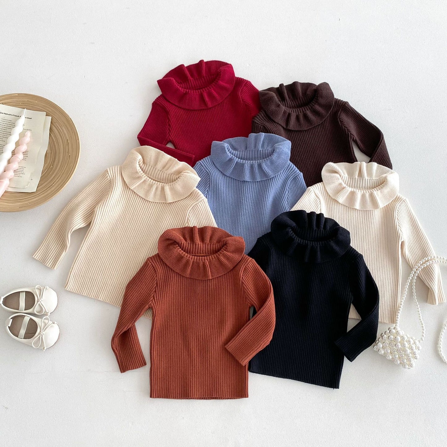 Sweater Outer Wear Lapel Top For Baby Girls Solid Color All-match Autumn And Winter Bottoming Pullover Sweater