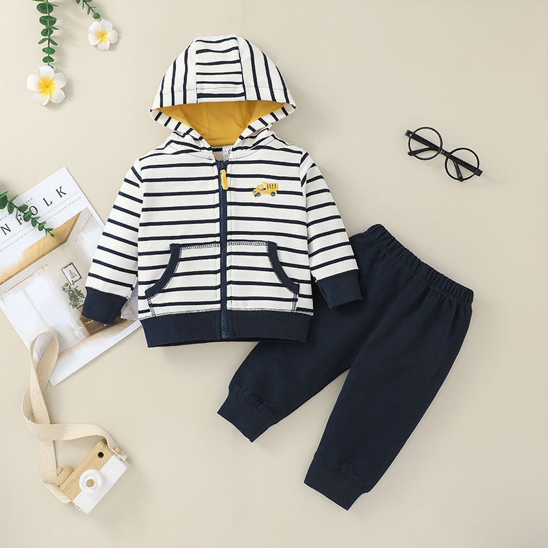 Baby Hooded Zipper Jacket Set Baby Cartoon Variety Of Tops + Trousers Two-piece Set