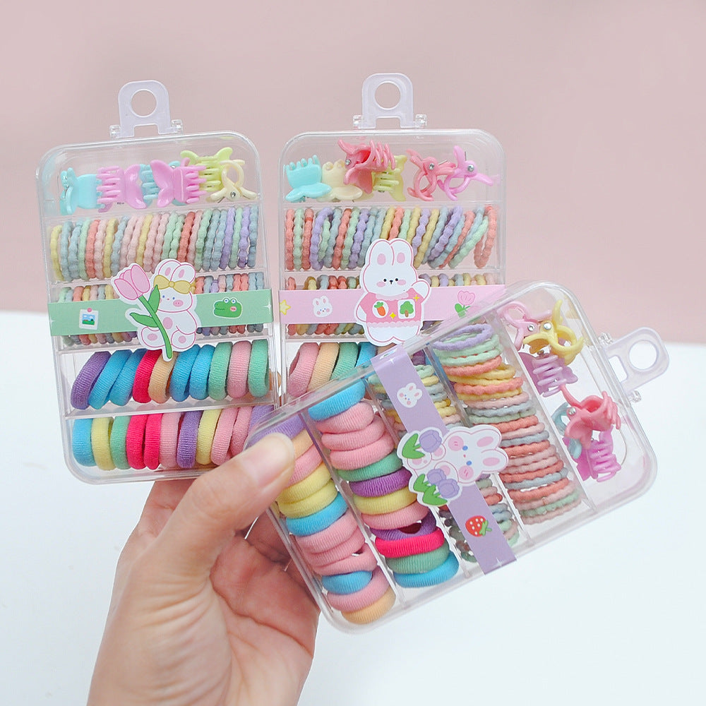 Candy Color Boxed Hair Band Mixed Color Children's Cute Small Clip Towel Ring Baby Daily All-match Braided Hair Rubber Band