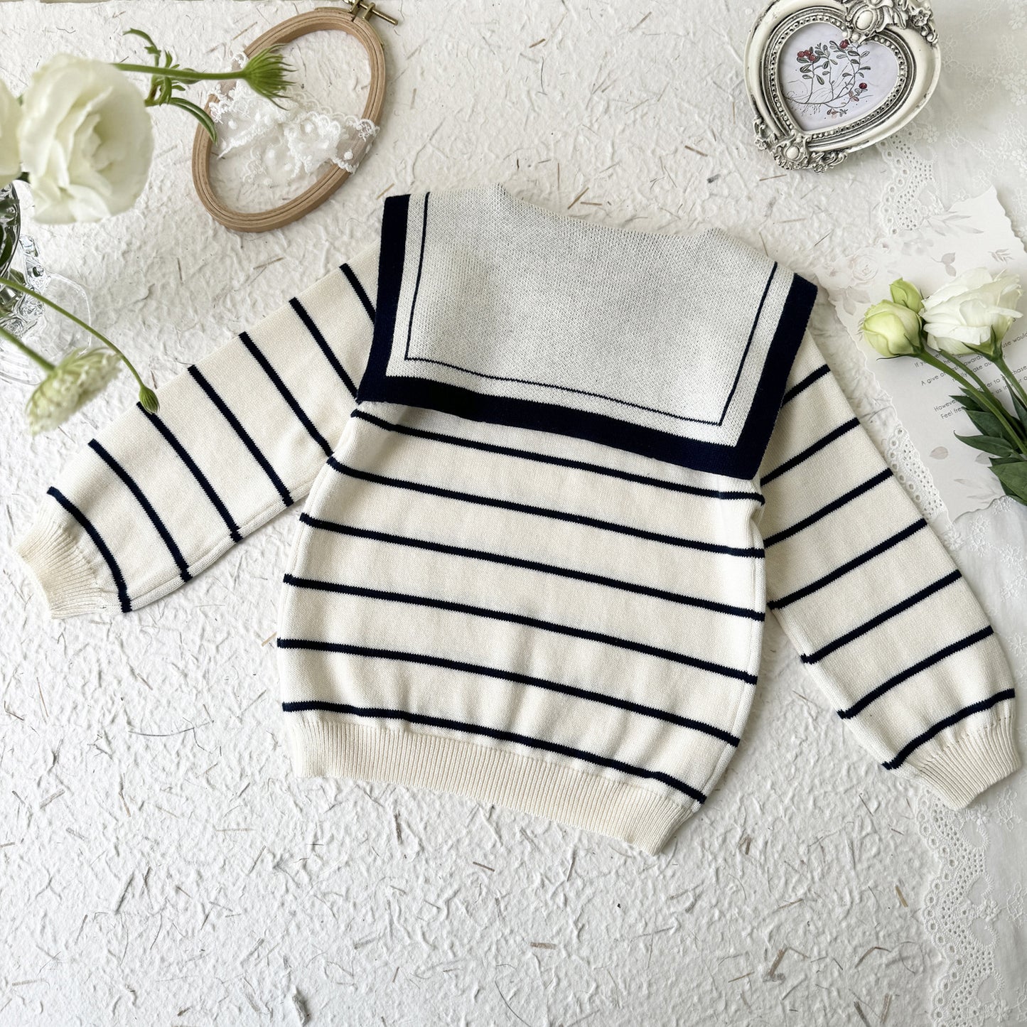 Spring New College Style Girls Navy Striped Sweater Navy Pleated Skirt Suit