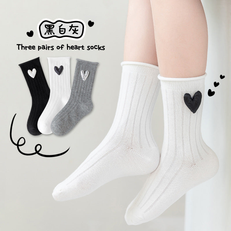 Black And White Gray Curling Cotton Breathable Sweat-absorbent Girls Tube Children's Socks