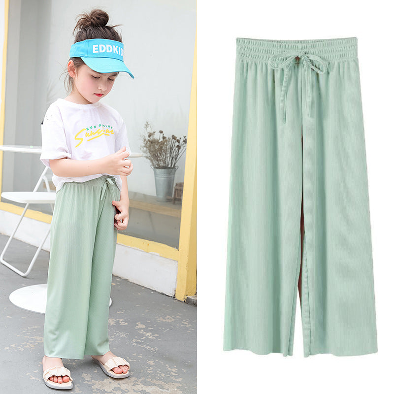 Girls' Mosquito-proof Pants  Loose Casual Ice Silk Cropped Wide-leg Pants