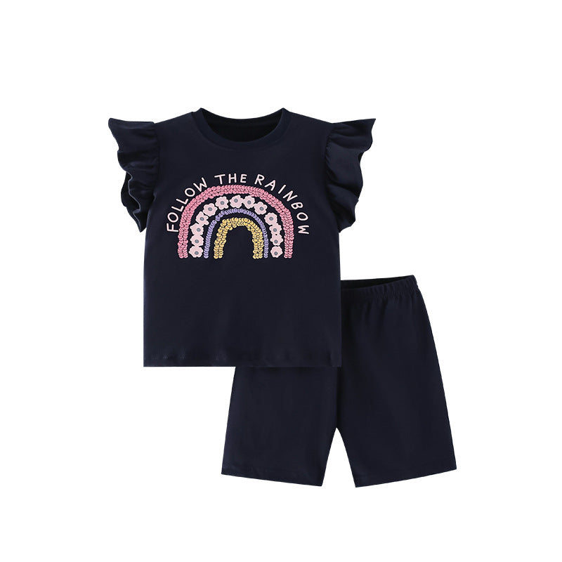 Girls' Short-sleeved Suit Baby Girls' Summer Short-sleeved T-shirt And Shorts Two-piece Children's Clothing