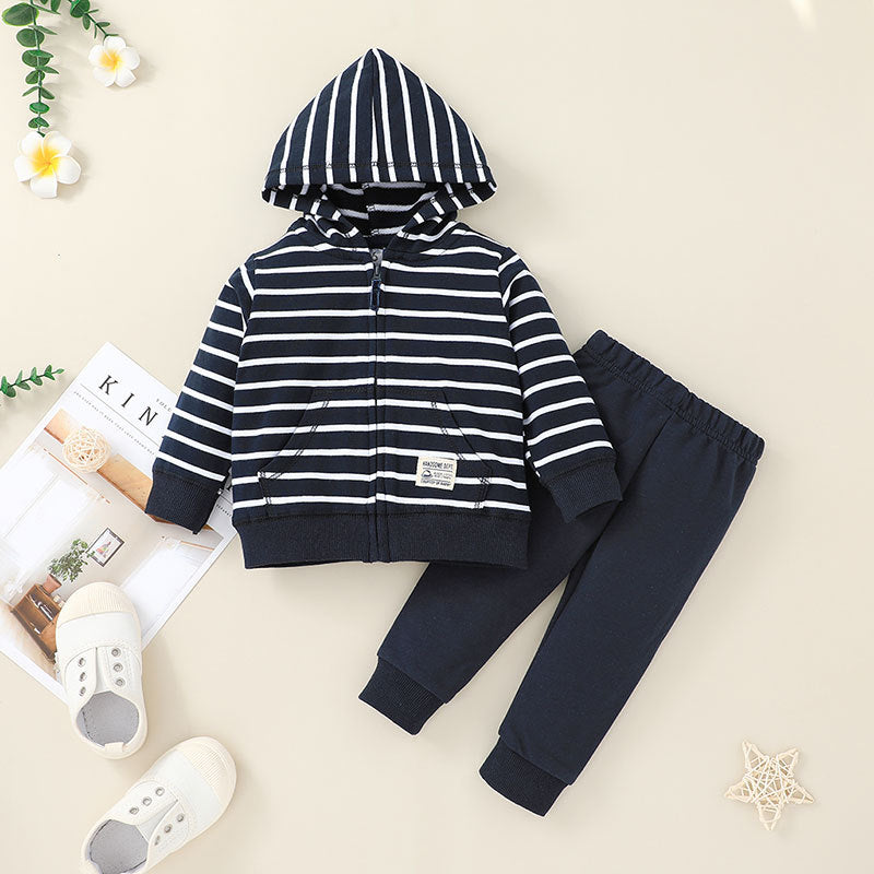 Baby Hooded Zipper Jacket Set Baby Cartoon Variety Of Tops + Trousers Two-piece Set