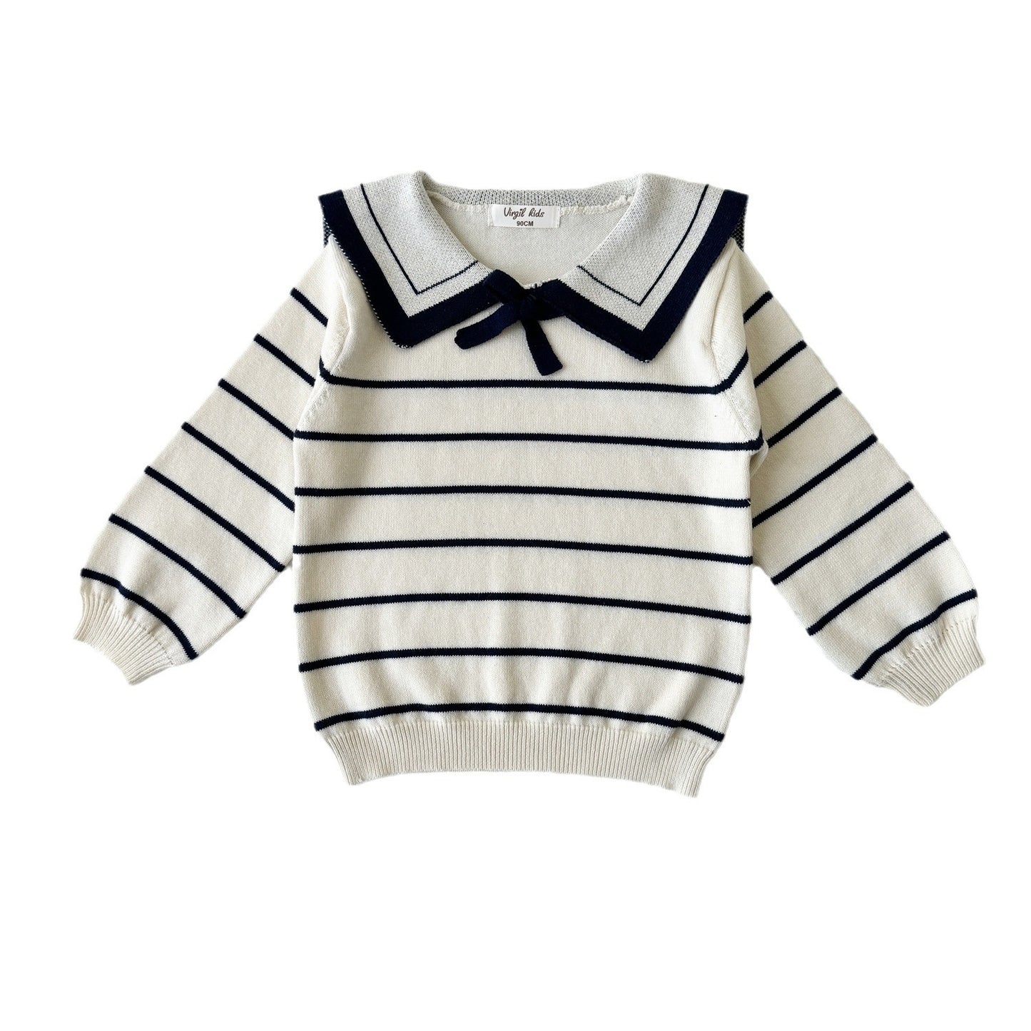 Spring New College Style Girls Navy Striped Sweater Navy Pleated Skirt Suit