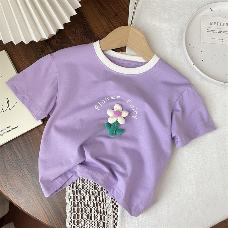 Girls' Summer Short-sleeved T-shirt Baby Girl Princess Style Western Style Half-sleeved Top Children's Contrast Color Fresh Top