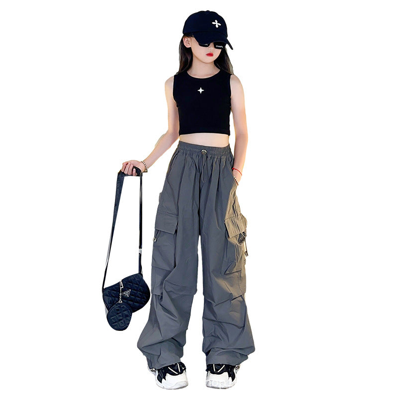 Girls' Caution Pants Street-style Foot Pants Girls' Street Dance High Waist Pants