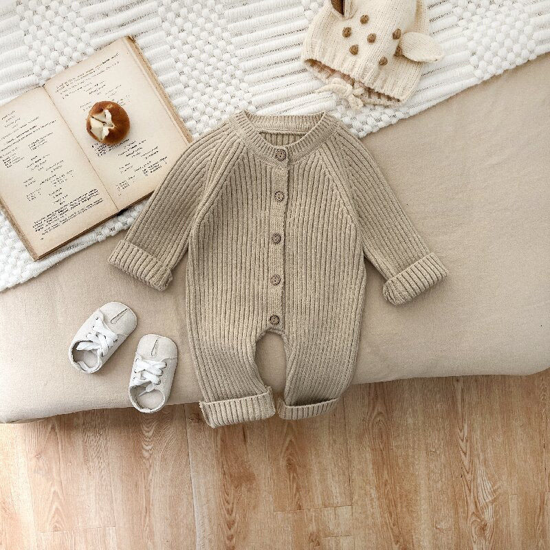 Baby Jumpsuit Solid Color Knitted Romper Newborn Spring Clothing Sweater Romper