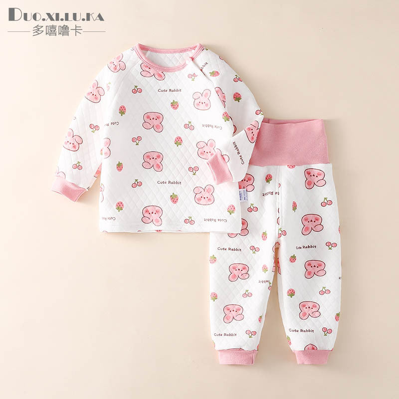 Children's Home Wear Suit Winter Quilted Warm Split Baby Thickened High Waist Long Johns