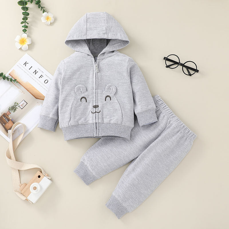 Baby Hooded Zipper Jacket Set Baby Cartoon Variety Of Tops + Trousers Two-piece Set