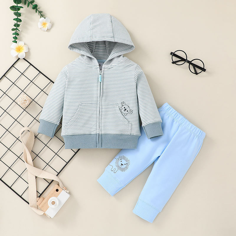 Baby Hooded Zipper Jacket Set Baby Cartoon Variety Of Tops + Trousers Two-piece Set