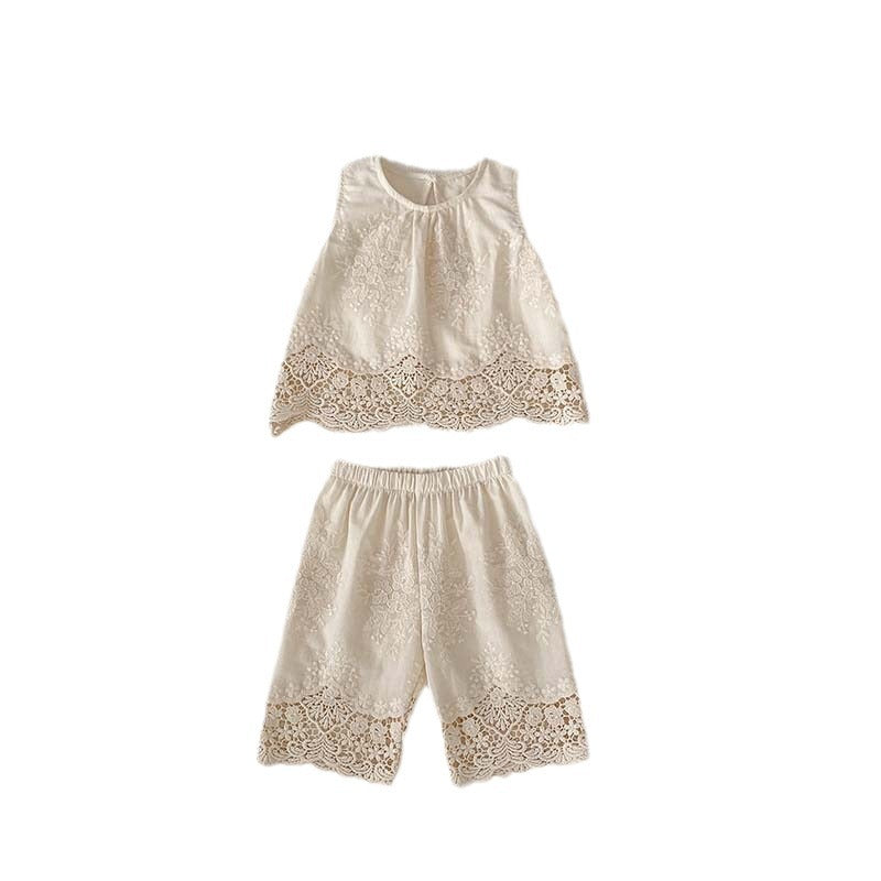 Girls' Suit Summer New Vespouse Two-Piece Set Baby Girl's Lace Embroidered Little Girl's Clothes