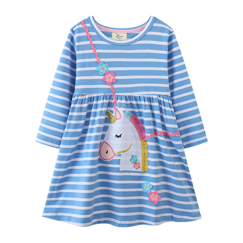 Girls Round Neck Long Sleeve Princess Dress Children's Dress