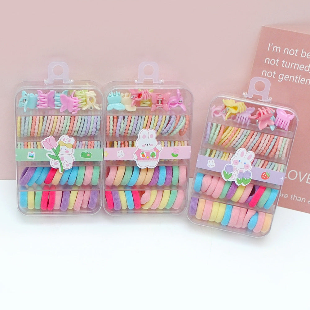 Candy Color Boxed Hair Band Mixed Color Children's Cute Small Clip Towel Ring Baby Daily All-match Braided Hair Rubber Band