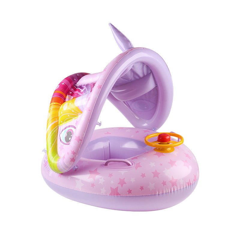 Baby Sunshade Swimming Ring With Steering Wheel Baby Seat Boat Horn Boat Home Children Swimming Ring Swimming Pool Toy