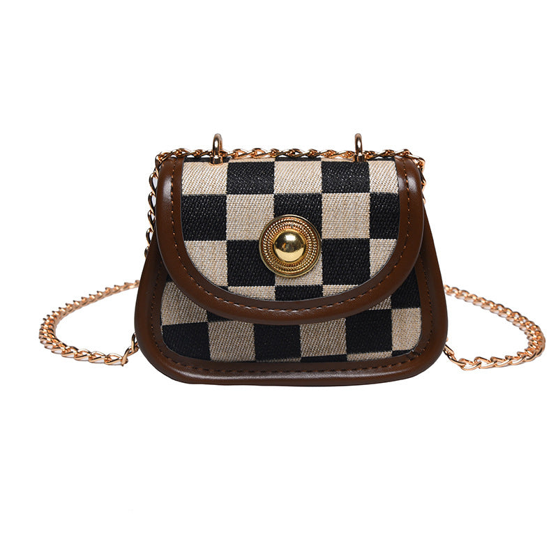 Plaid Girls' Shoulder Bag Retro Western Style Rhomboid Children's Bag Fashionable Mini Saddle Bag Coin Purse Bag