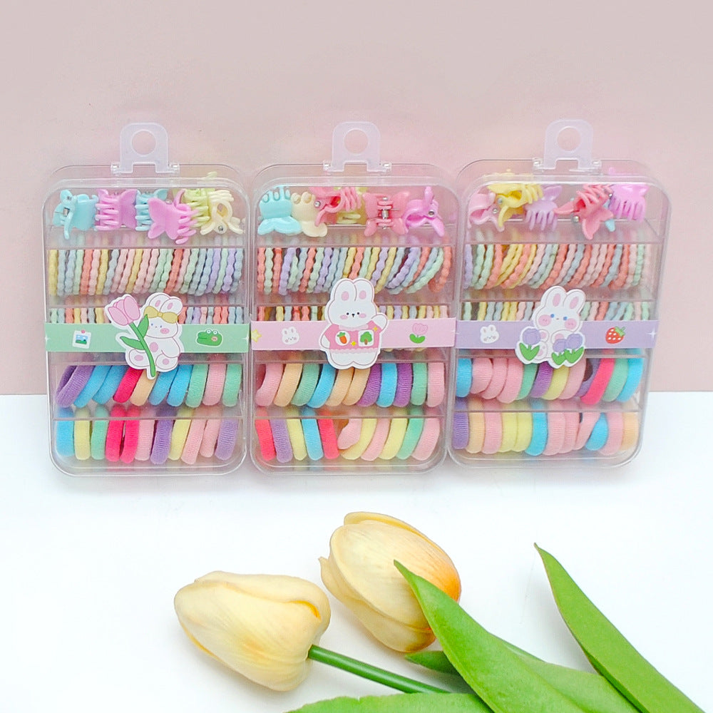 Candy Color Boxed Hair Band Mixed Color Children's Cute Small Clip Towel Ring Baby Daily All-match Braided Hair Rubber Band