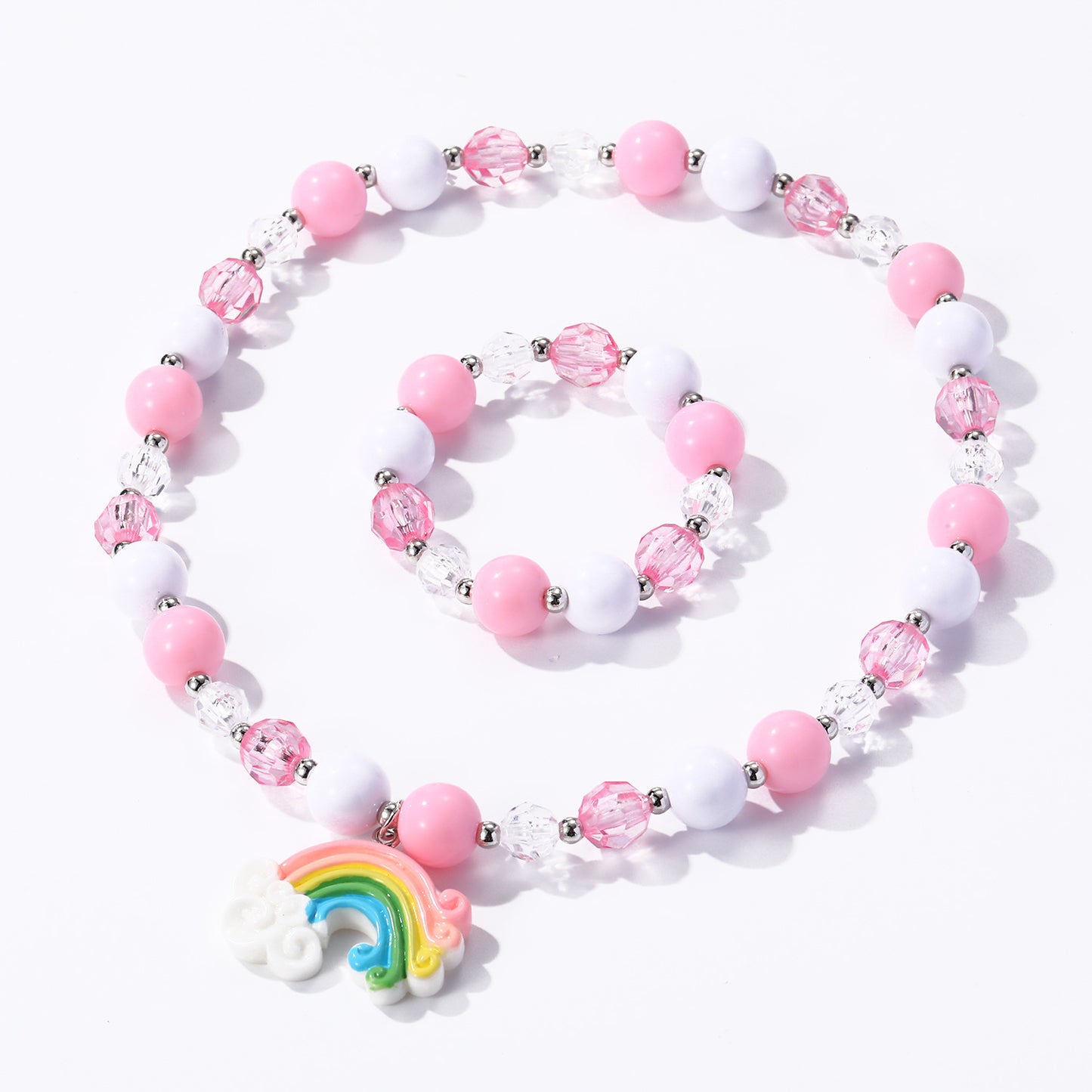 Necklace Suit Pink Girl Beaded Bracelet Necklace Unicorn Rainbow Pendant Necklace