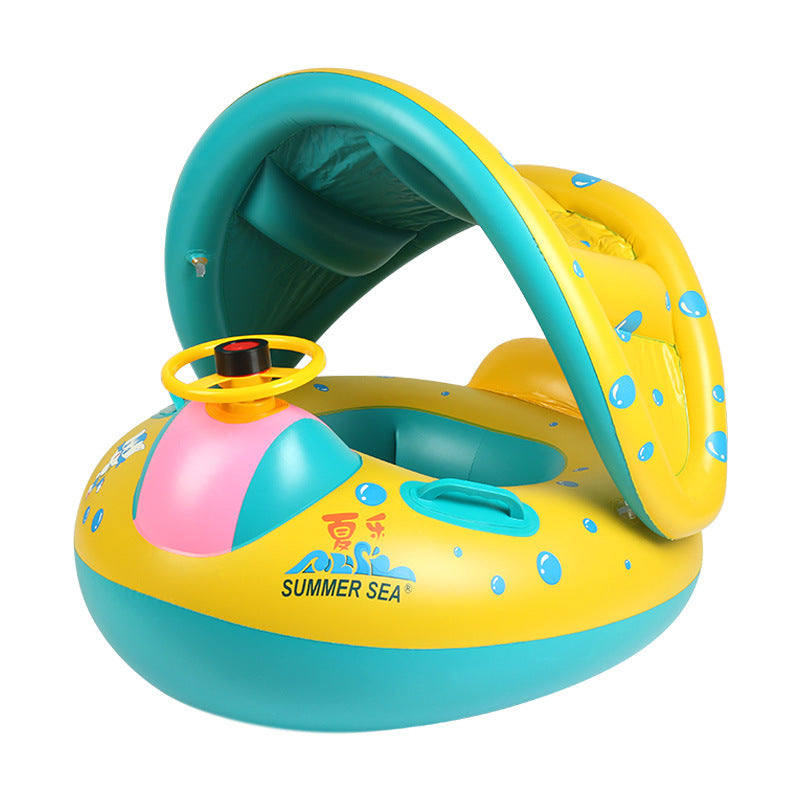 Baby Sunshade Swimming Ring With Steering Wheel Baby Seat Boat Horn Boat Home Children Swimming Ring Swimming Pool Toy