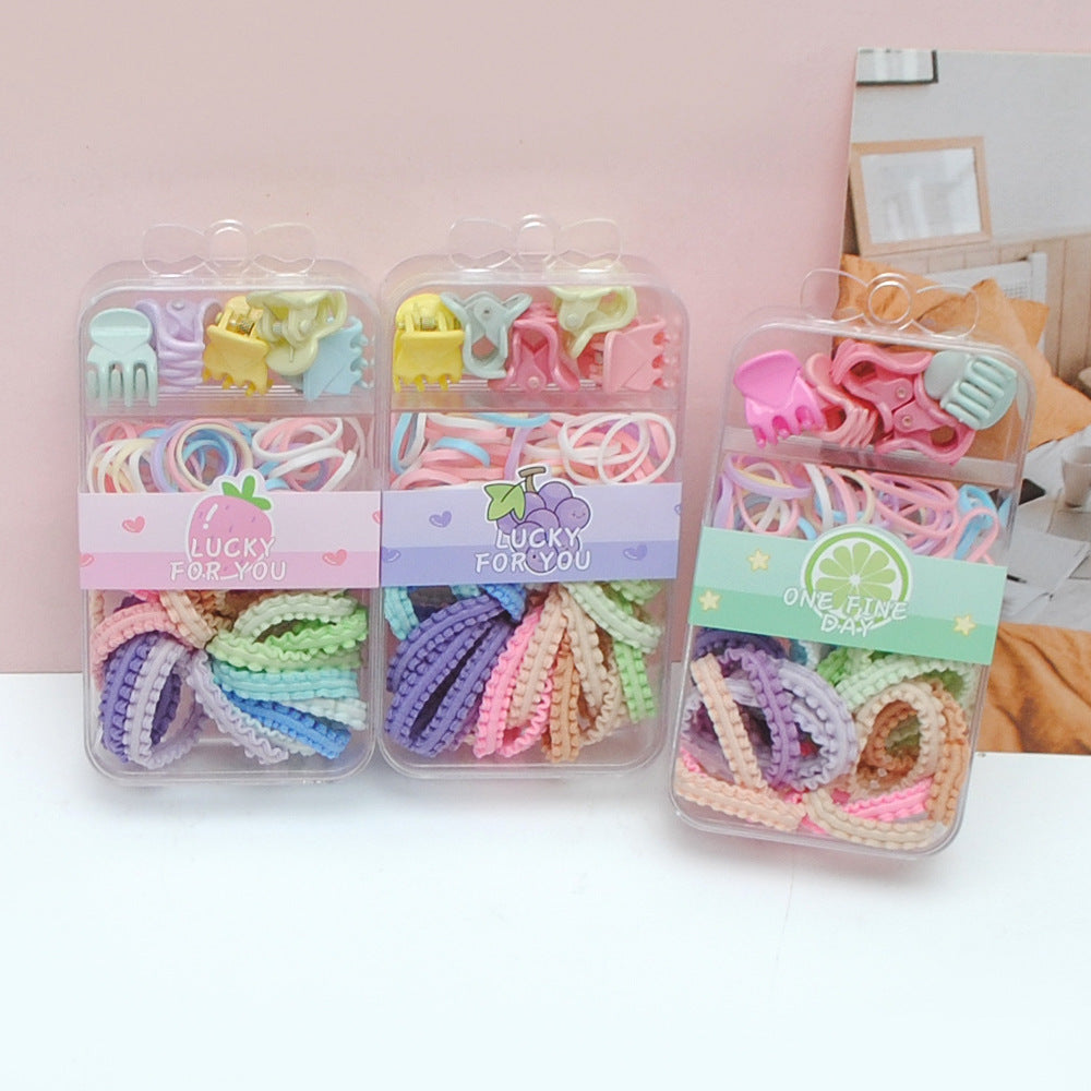 Candy Color Boxed Hair Band Mixed Color Children's Cute Small Clip Towel Ring Baby Daily All-match Braided Hair Rubber Band