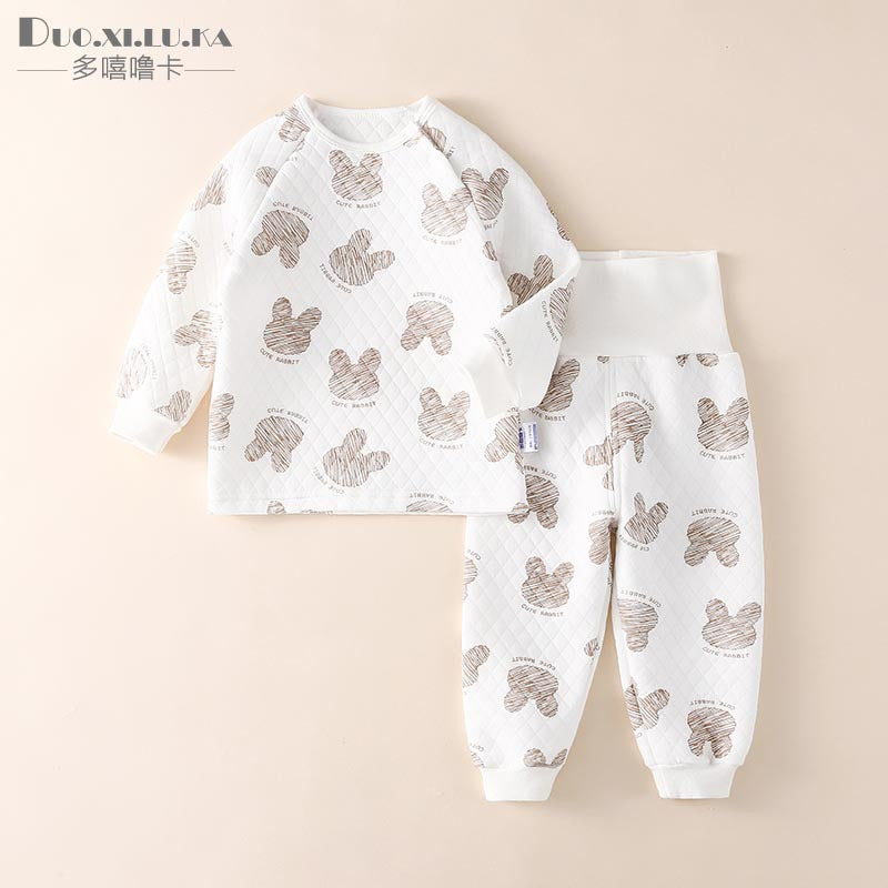 Children's Home Wear Suit Winter Quilted Warm Split Baby Thickened High Waist Long Johns