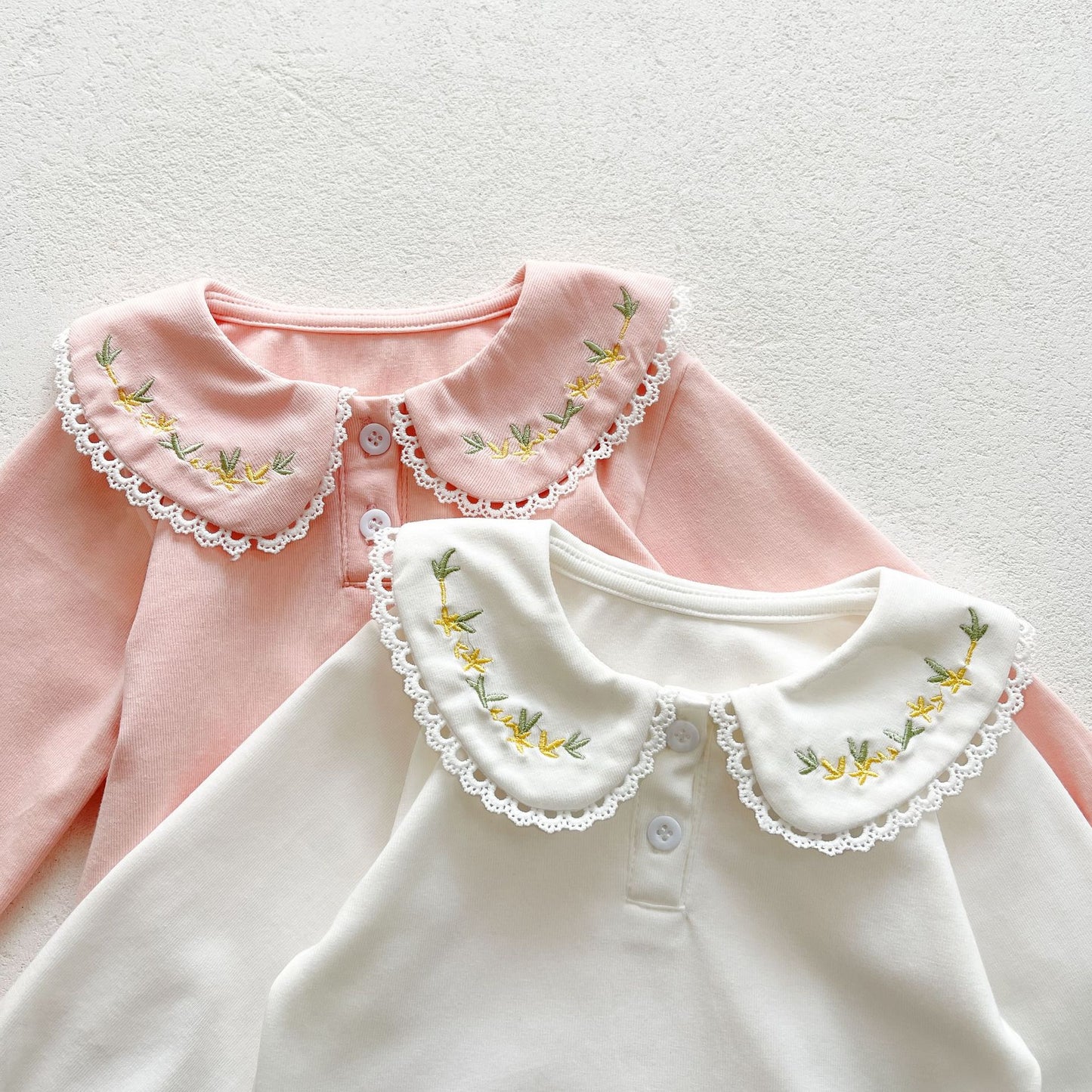 Baby Girl Base Shirt Embroidered Lapel Top Cotton Long Sleeve T-Shirt