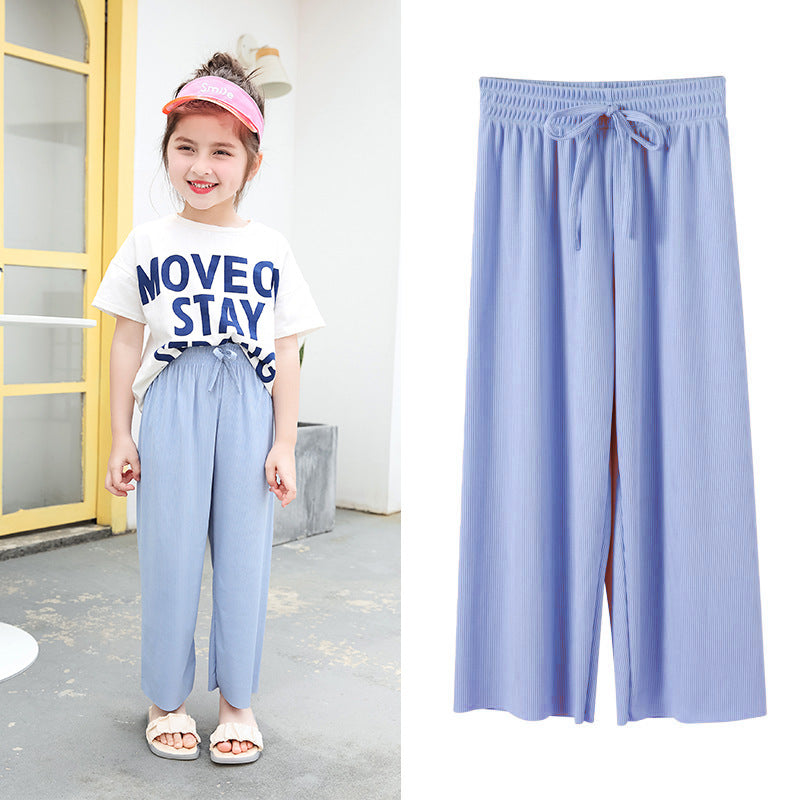 Girls' Mosquito-proof Pants  Loose Casual Ice Silk Cropped Wide-leg Pants