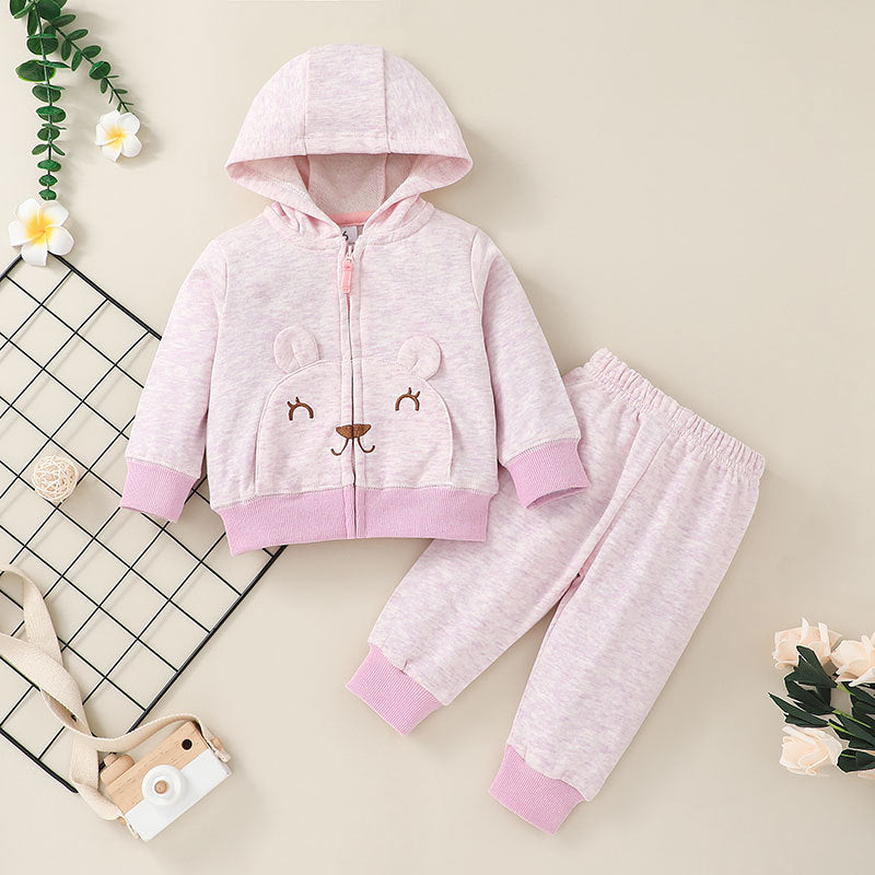 Baby Hooded Zipper Jacket Set Baby Cartoon Variety Of Tops + Trousers Two-piece Set