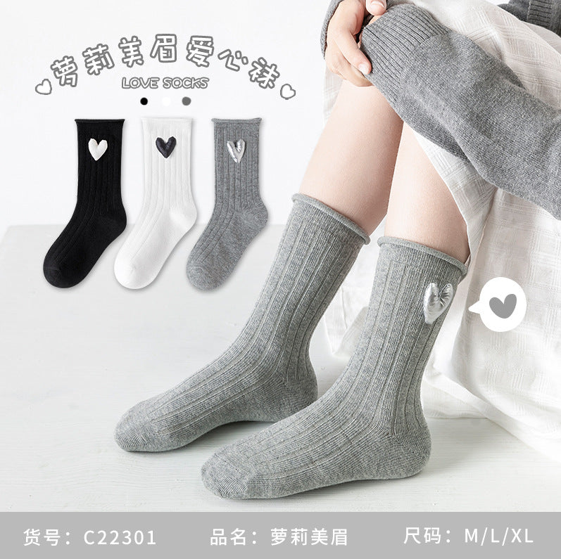 Black And White Gray Curling Cotton Breathable Sweat-absorbent Girls Tube Children's Socks