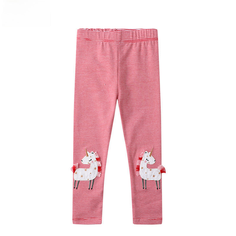 Girls Cartoon Leggings Embroidered Girls Thin Tight Pants Trendy