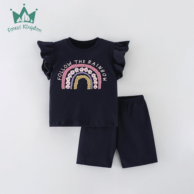 Girls' Short-sleeved Suit Baby Girls' Summer Short-sleeved T-shirt And Shorts Two-piece Children's Clothing