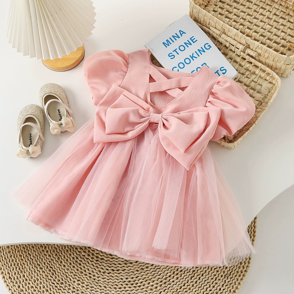 Girls Dress Princess Bow Short Sleeve Birthday Dress