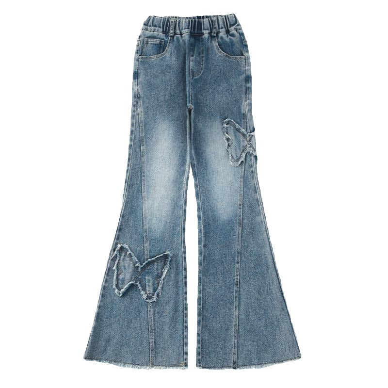 Girls Flared Pants Stretch Casual Denim Trousers