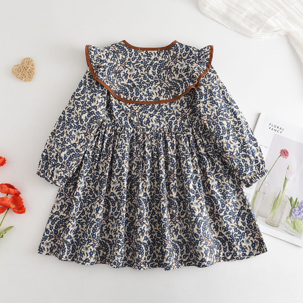 Girl Dress Floral Doll Collar Long-sleeved Skirt