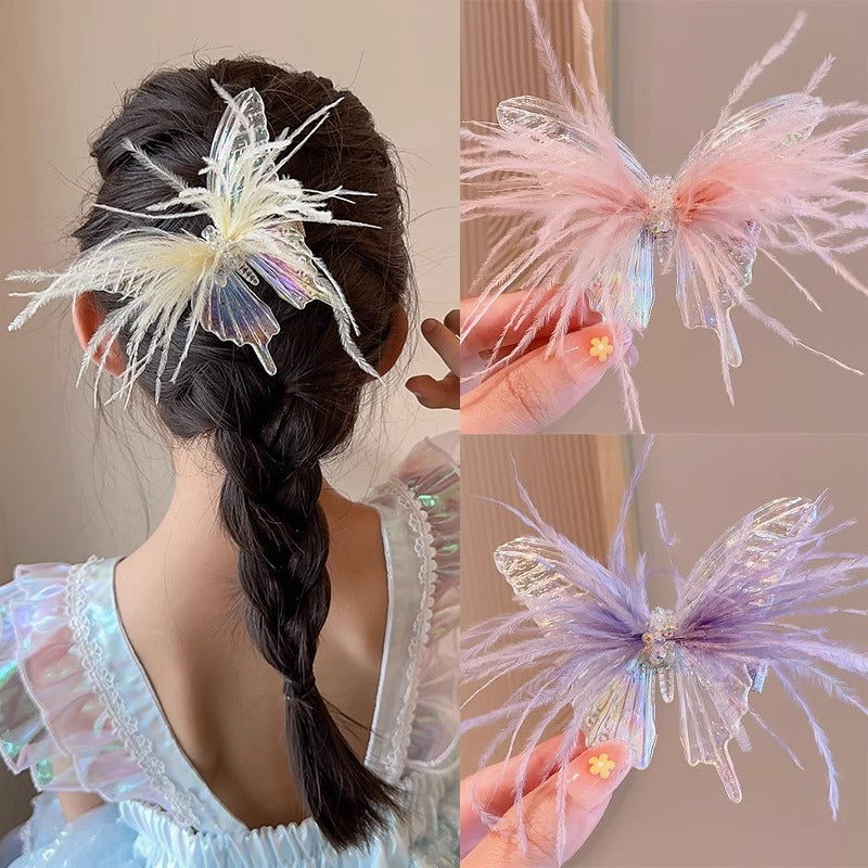 Butterfly Hairpin Mermaid Ji Three-dimensional Feather Hairpin Girls' Hair Accessories Baby Headdress Accessories