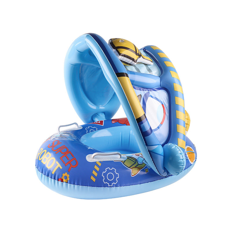 Baby Sunshade Swimming Ring With Steering Wheel Baby Seat Boat Horn Boat Home Children Swimming Ring Swimming Pool Toy