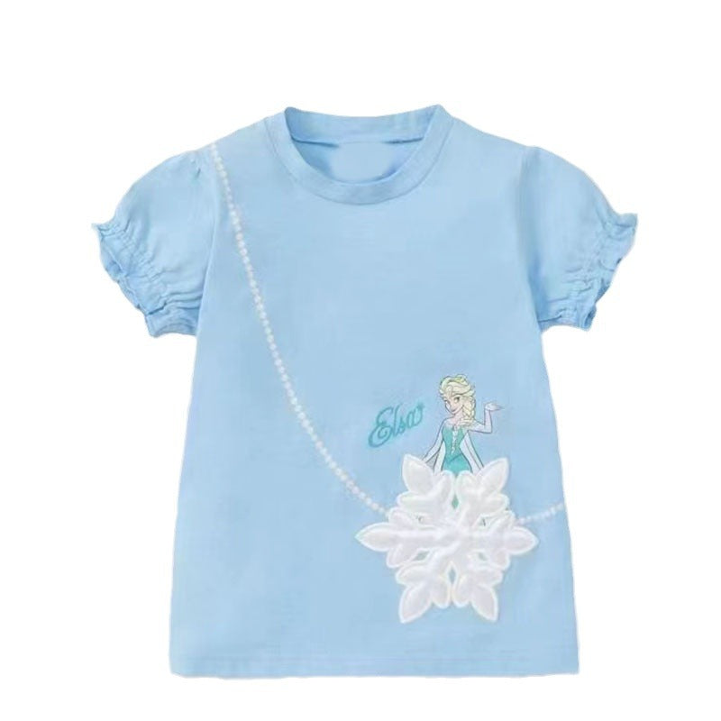 Girls' Princess T-shirt Embroidered Half-sleeve