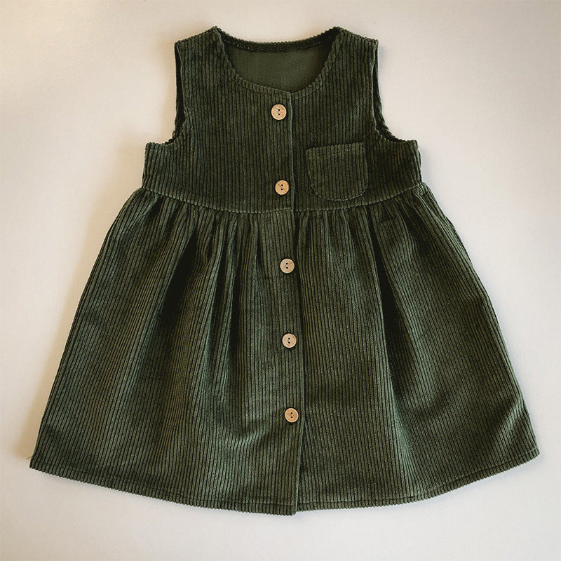 Baby Solid Color Casual Dress Sleeveless Dress Warm Dress