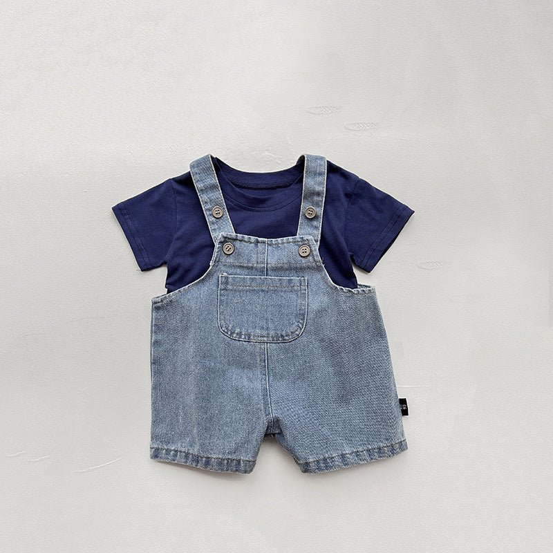 Baby Boys And Girls Summer Two-Piece Casual Short-sleeved Shorts Ins Trendy And Foreign-looking Handsome Street-fried Super Cute Outgoing Clothes