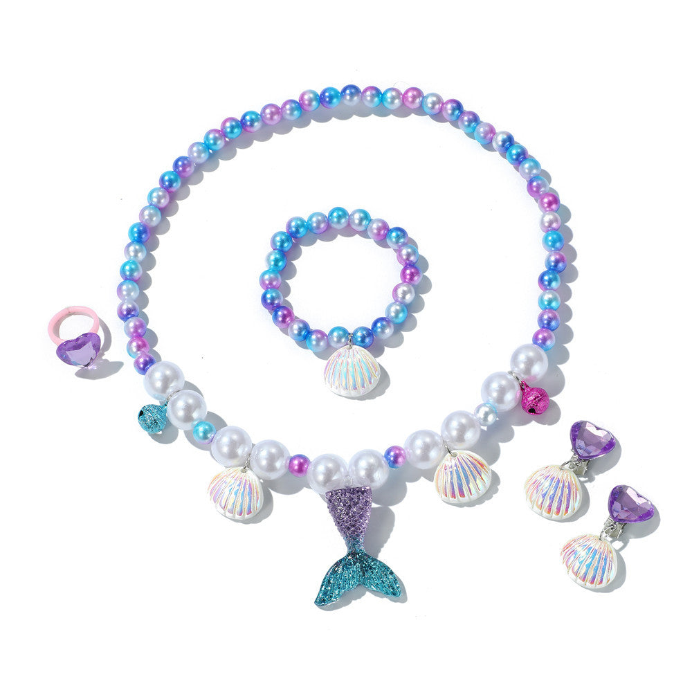 Mermaid Necklace Pearl Non-allergic Beaded Set Children Cute Mermaid Princess Necklace Jewelry