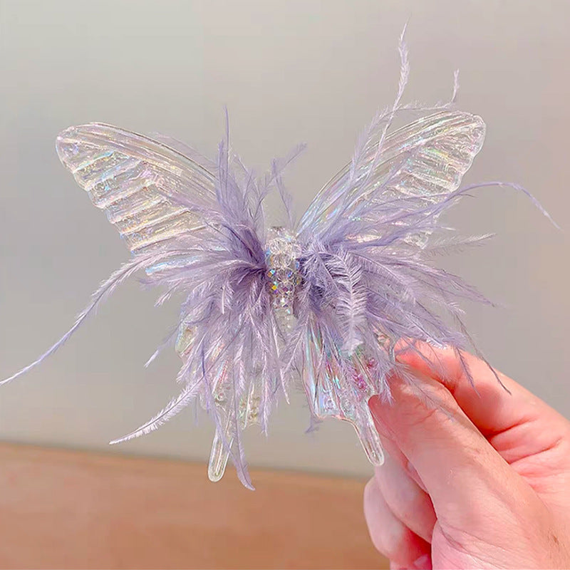 Butterfly Hairpin Mermaid Ji Three-dimensional Feather Hairpin Girls' Hair Accessories Baby Headdress Accessories