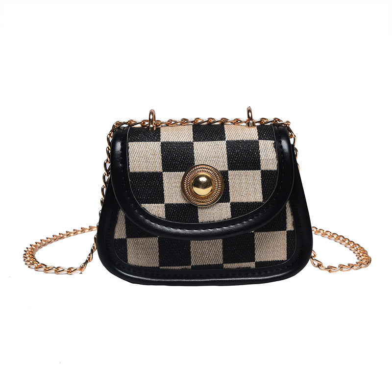 Plaid Girls' Shoulder Bag Retro Western Style Rhomboid Children's Bag Fashionable Mini Saddle Bag Coin Purse Bag