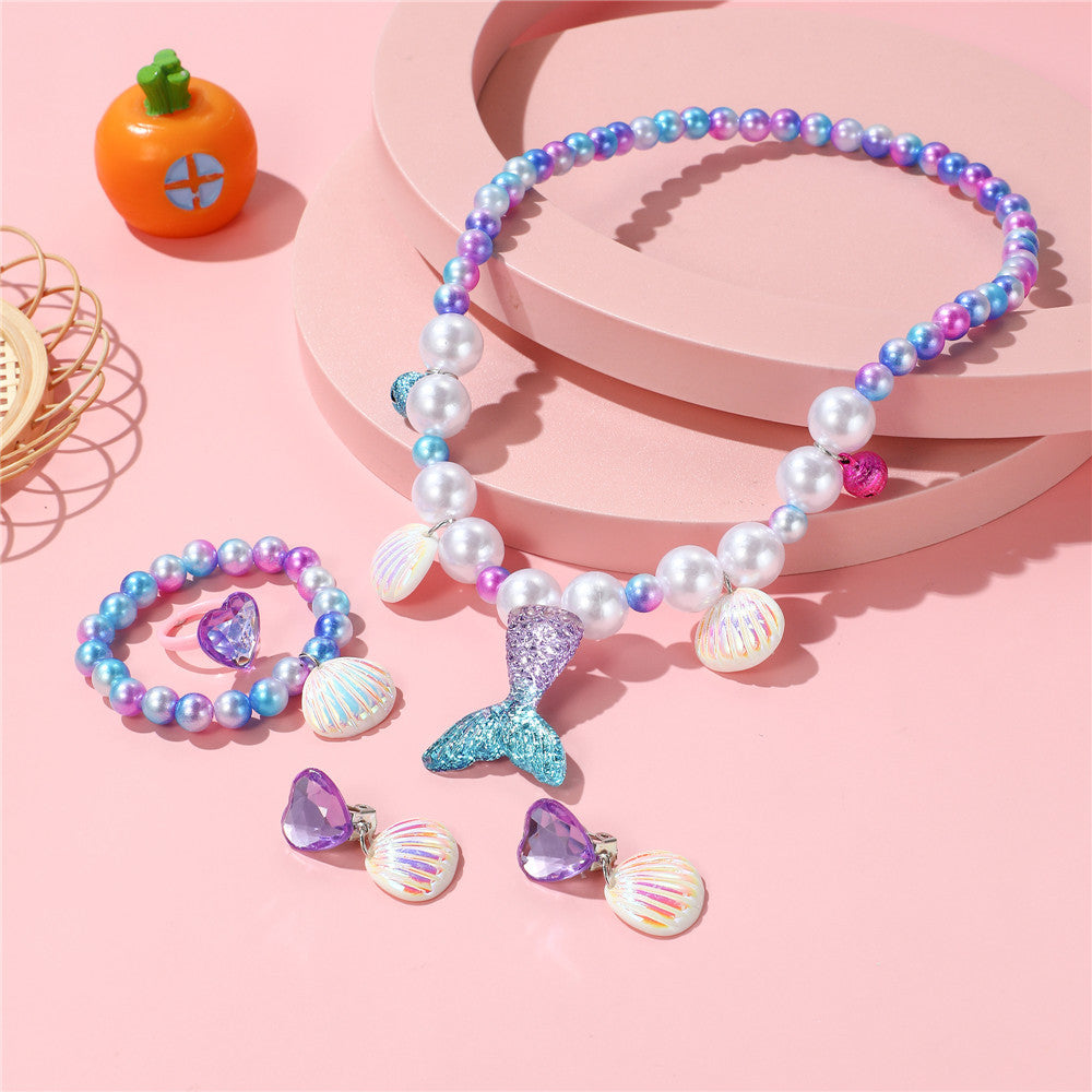 Mermaid Necklace Pearl Non-allergic Beaded Set Children Cute Mermaid Princess Necklace Jewelry