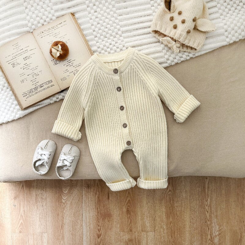 Baby Jumpsuit Solid Color Knitted Romper Newborn Spring Clothing Sweater Romper