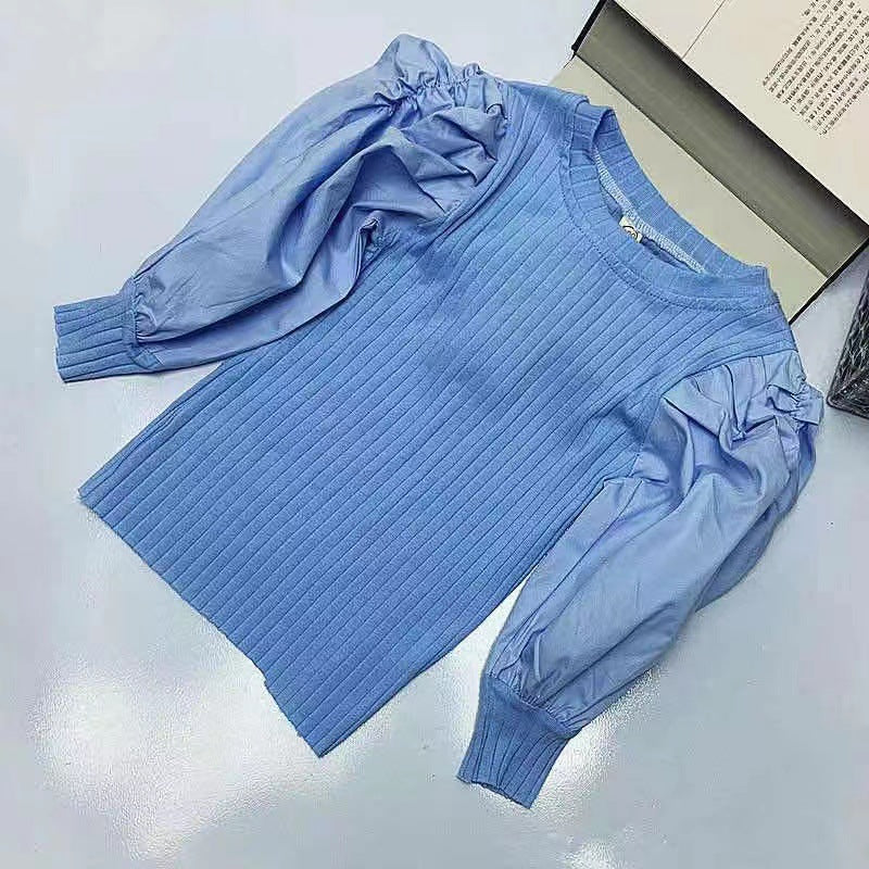 Girls' Puff Sleeve Pit Long Sleeve T-Shirt Outer Wear Baby Casual Top