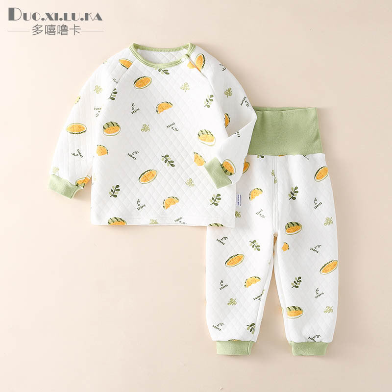 Children's Home Wear Suit Winter Quilted Warm Split Baby Thickened High Waist Long Johns