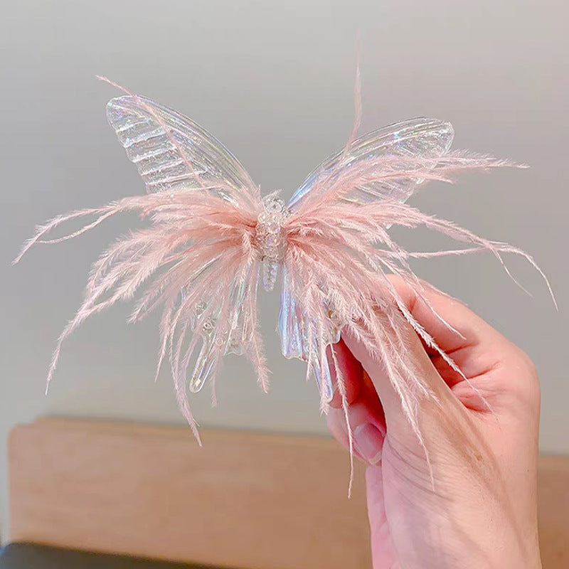 Butterfly Hairpin Mermaid Ji Three-dimensional Feather Hairpin Girls' Hair Accessories Baby Headdress Accessories