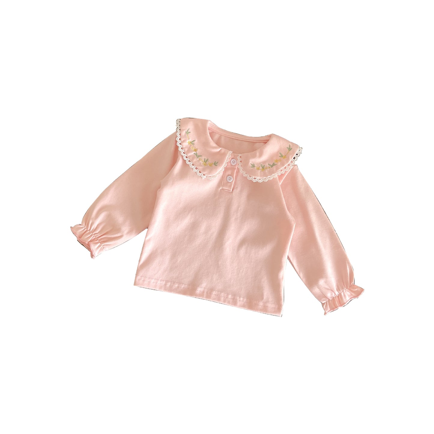 Baby Girl Base Shirt Embroidered Lapel Top Cotton Long Sleeve T-Shirt