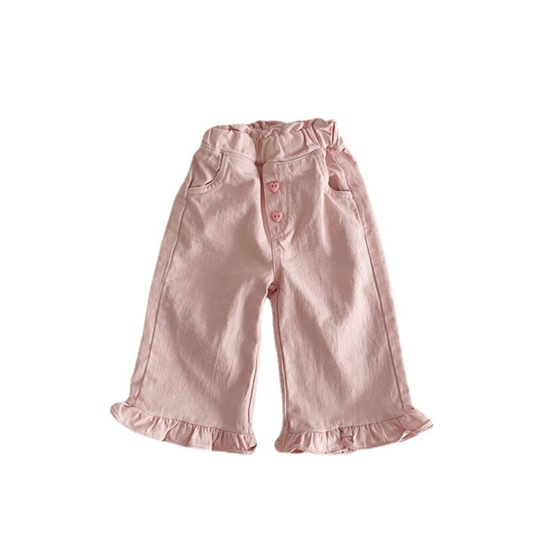 Girls Pants Vintage Wood-ear Casual Lace Wide Leg Pants Children trendy Pants