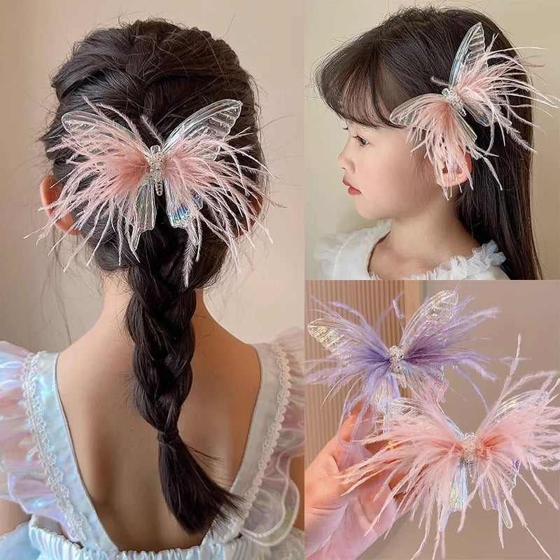 Butterfly Hairpin Mermaid Ji Three-dimensional Feather Hairpin Girls' Hair Accessories Baby Headdress Accessories